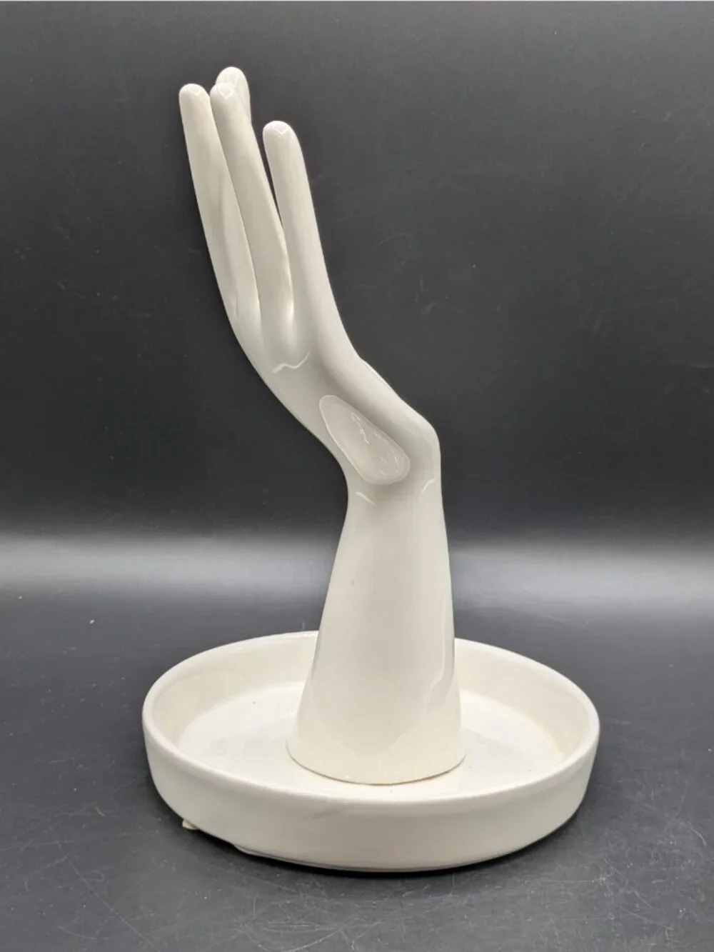 Pier One Ceramic Hand Jewelry Holder Trinket Dish Display White Fingers Crossed